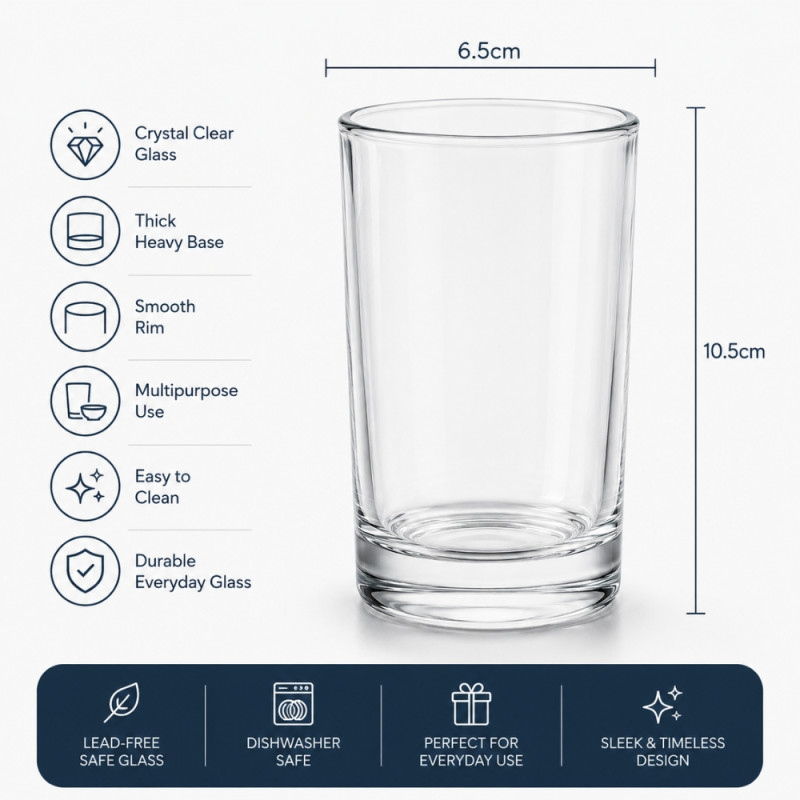 Premium Ultra-Durable Tall Drinking Glasses with Heavy Base Design - Clear, 10.5 x 6.5cm