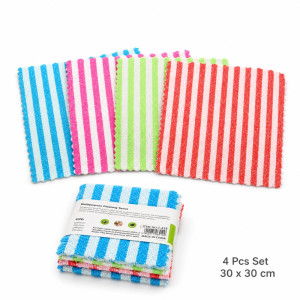 Classic Striped Cleaning Towels - 4pcs Assorted