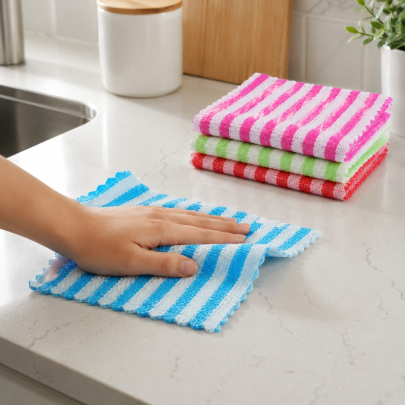 Classic Striped Cleaning Towels - 4pcs Assorted