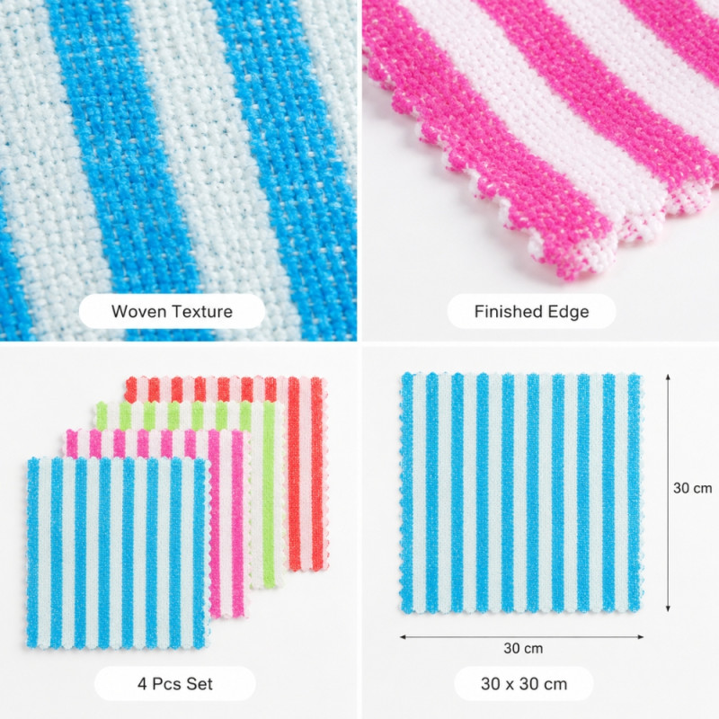 Classic Striped Cleaning Towels - 4pcs Assorted