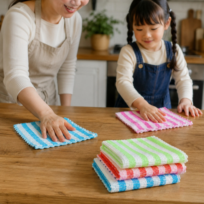 Classic Striped Cleaning Towels - 4pcs Assorted