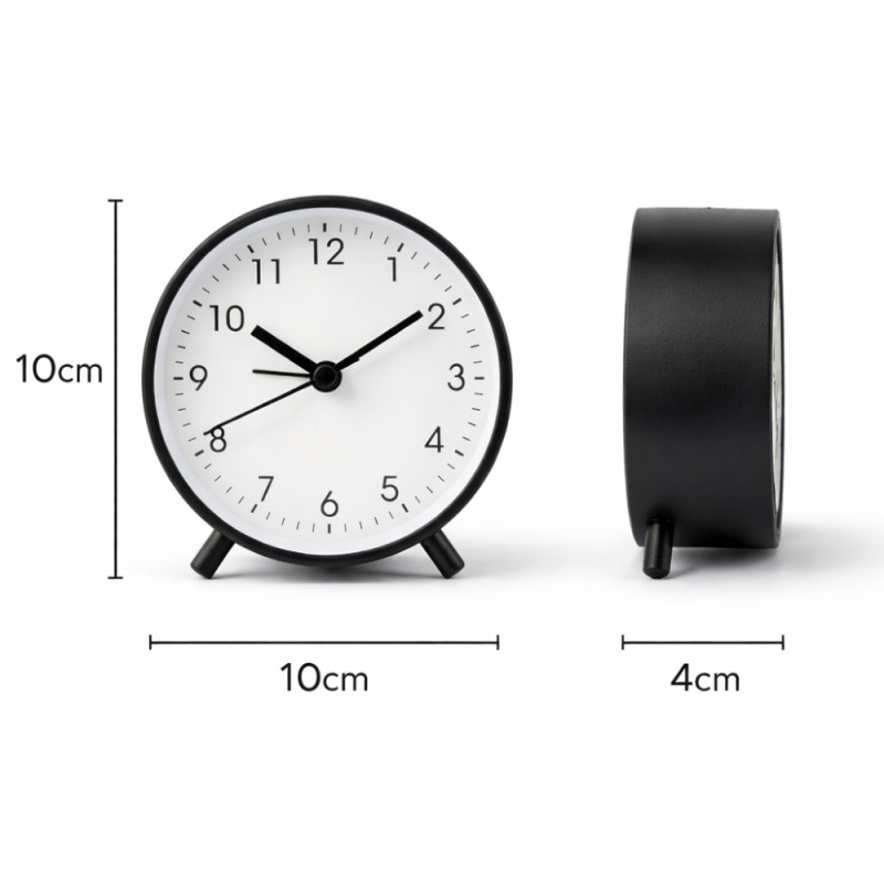 Minimalist Zen Analog Alarm Clock – Sleek Black Desk Edition (10cm)