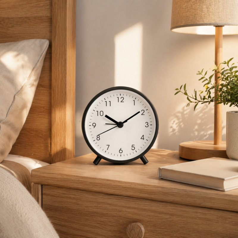 Minimalist Zen Analog Alarm Clock – Sleek Black Desk Edition (10cm)