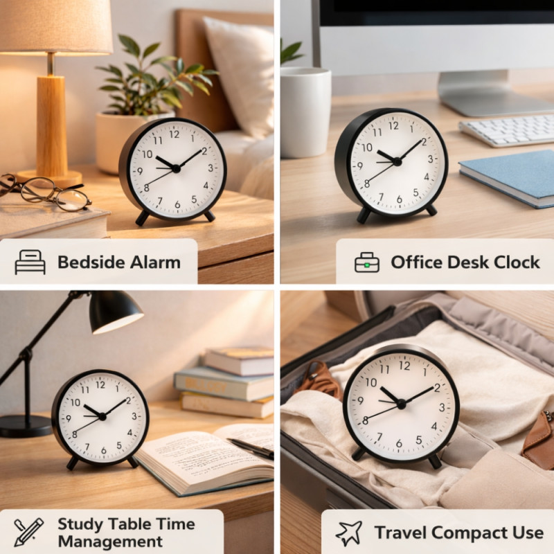 Minimalist Zen Analog Alarm Clock – Sleek Black Desk Edition (10cm)