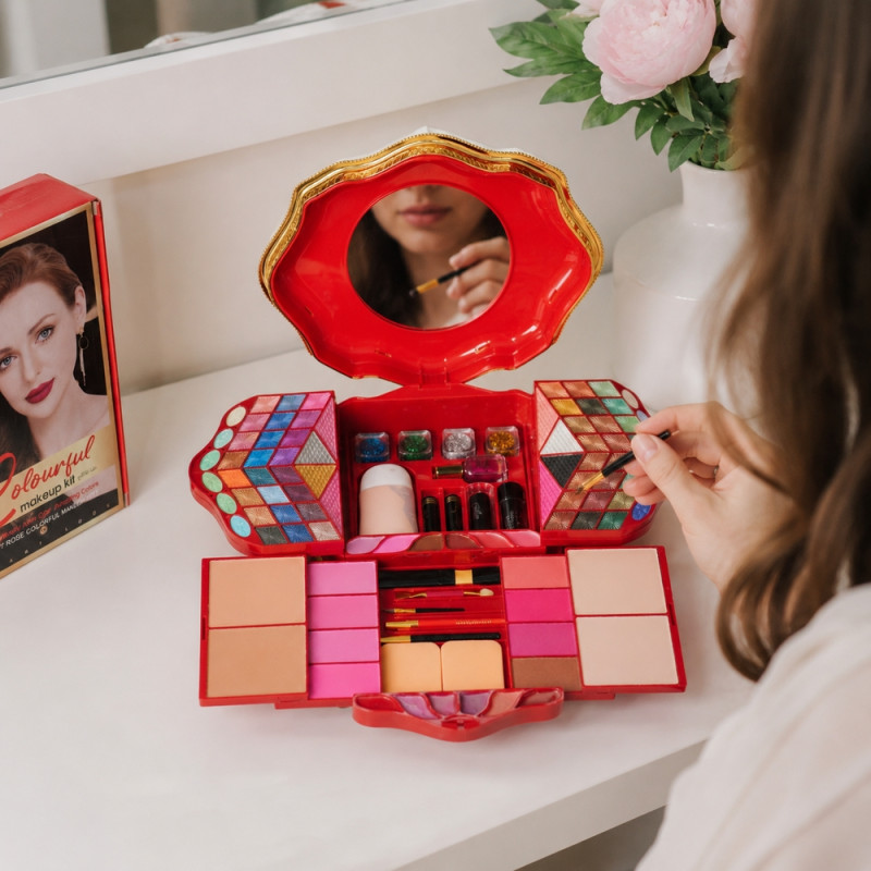 Ruby Glow Makeup Kit Designed for Daily Grooming &amp; Self-Care – Red (H-8.5, W-25, L-22 CM)