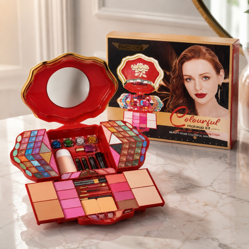 Ruby Glow Makeup Kit Designed for Daily Grooming &amp; Self-Care – Red (H-8.5, W-25, L-22 CM)