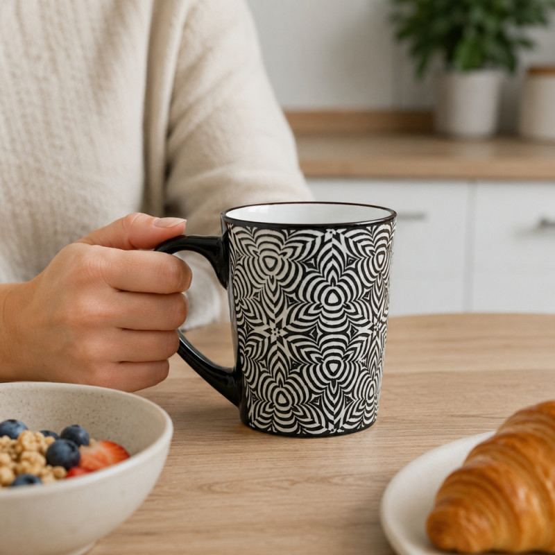 Printed Ceramic Mug – Black (H-10cm X W-8.5cm)