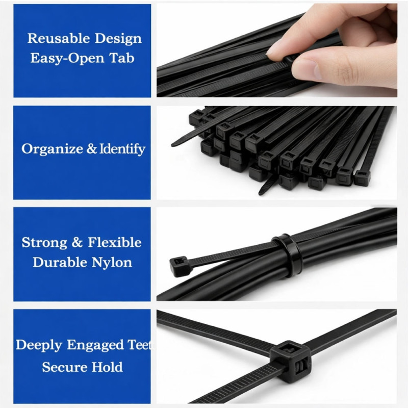 100-Piece Heavy-Duty Black Nylon Cable Ties – Black (150mm x 3.8mm)