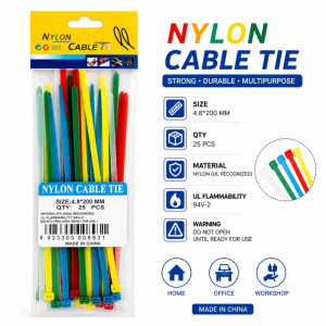 25-Piece Multipurpose Nylon Cable Tie Pack – Multicolor (20cm) 25-Piece Multipurpose Nylon Cable Tie Pack – Multicolor (20cm)