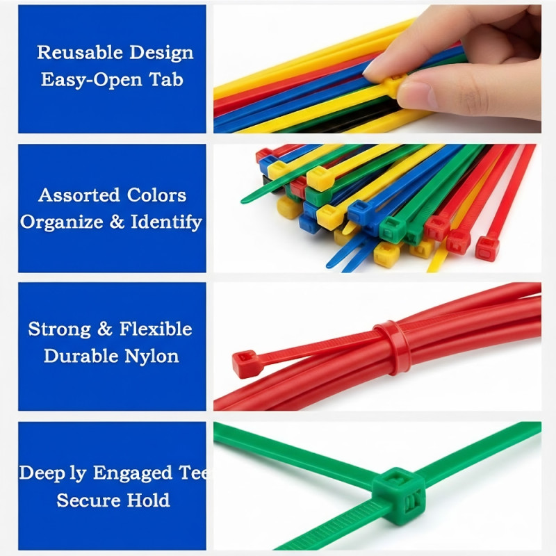 25-Piece Multipurpose Nylon Cable Tie Pack – Multicolor (20cm)