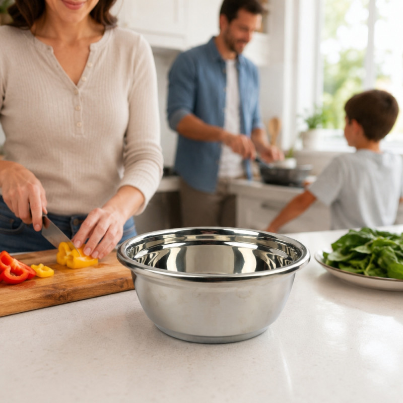 Modern Craft Kitchen Mixing Bowl Designed for Everyday Cooking &amp; Kitchen Excellence – Silver (H-12cm x W-26cm)