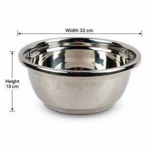 Refined Design Household Mixing Bowl Designed for Everyday Cooking &amp; Kitchen Excellence – Silver (H-13cm X W- 32cm)