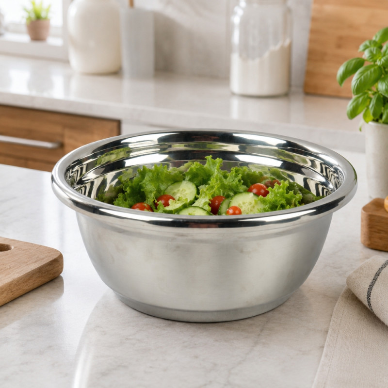 Refined Design Household Mixing Bowl Designed for Everyday Cooking & Kitchen Excellence – Silver (H-13cm X W- 32cm)