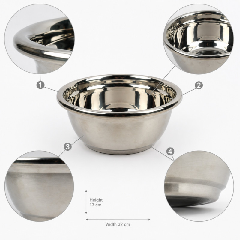Refined Design Household Mixing Bowl Designed for Everyday Cooking & Kitchen Excellence – Silver (H-13cm X W- 32cm)