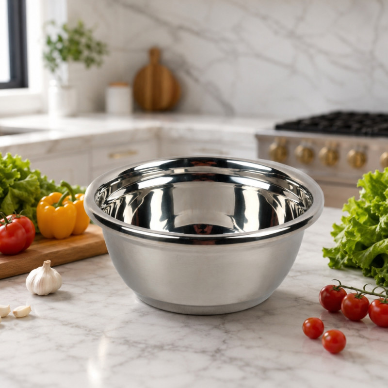 Refined Design Household Mixing Bowl Designed for Everyday Cooking & Kitchen Excellence – Silver (H-13cm X W- 32cm)