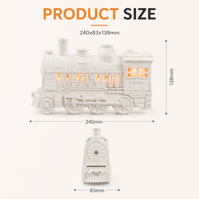 Professional Retro Steam Train Aroma Diffuser & Humidifier – Classic White (24cm)