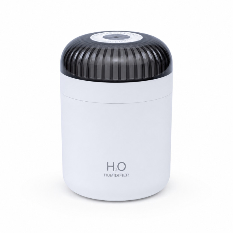 White H2O Branded Personal Portable Humidifier with a Gray Top and Night Light Functionality – 13.7 x 10cm – White