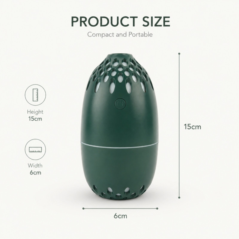 Professional Portable USB Cool Mist Humidifier & Aroma Diffuser – Forest Green (16cm)
