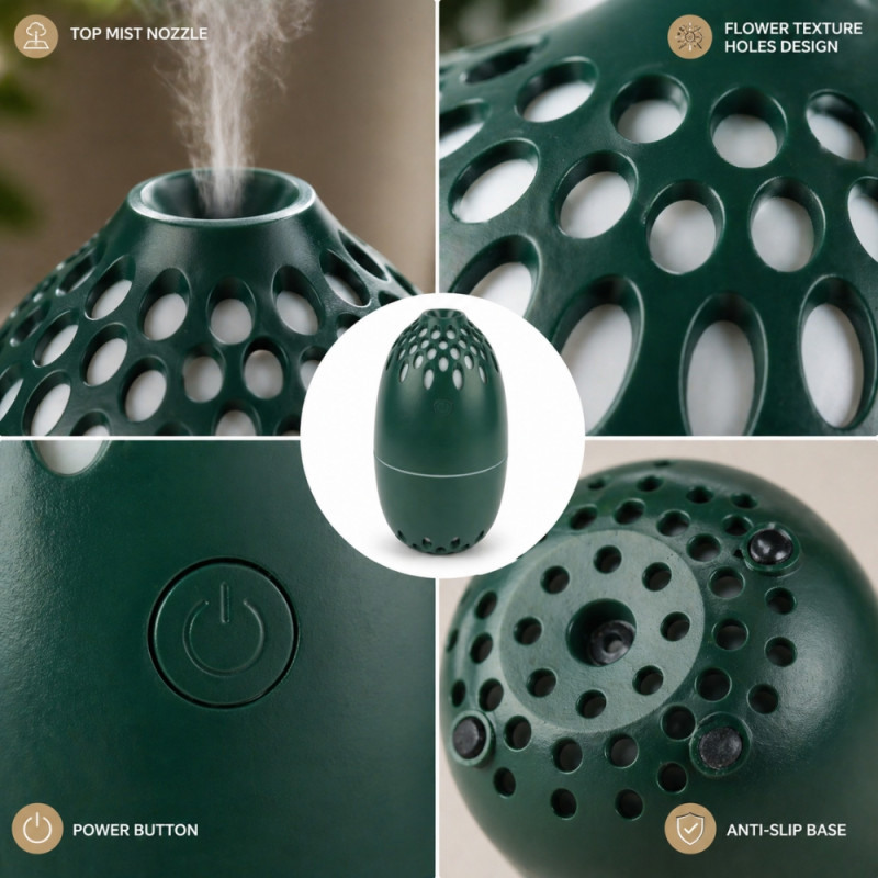 Professional Portable USB Cool Mist Humidifier & Aroma Diffuser – Forest Green (16cm)