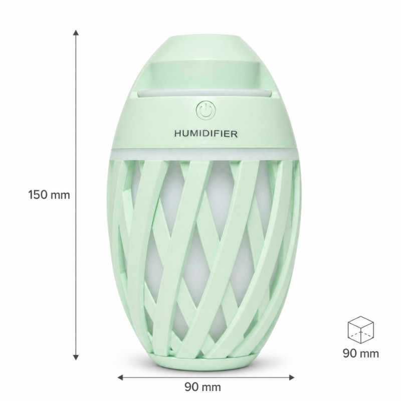 Generics olive-shaped USB ultrasonic portable air humidifier with colorful LED night light.; 150 x 90mm; Pale Green