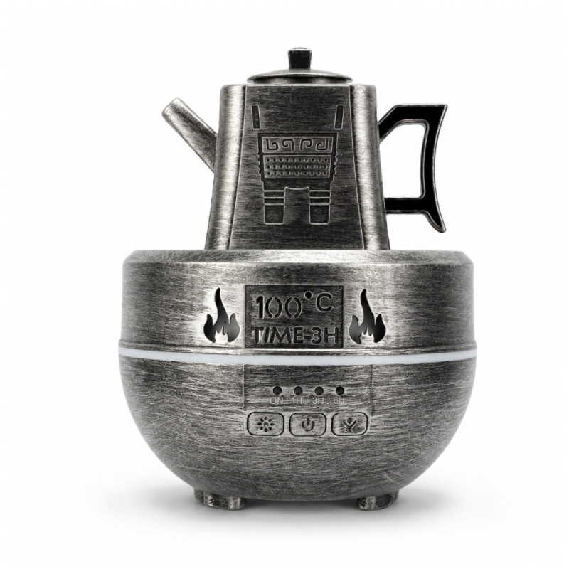 Retro Teapot-Shaped Ultrasonic Essential Oil Diffuser and Cool Mist Humidifier – 14 x 11.5cm – Silver