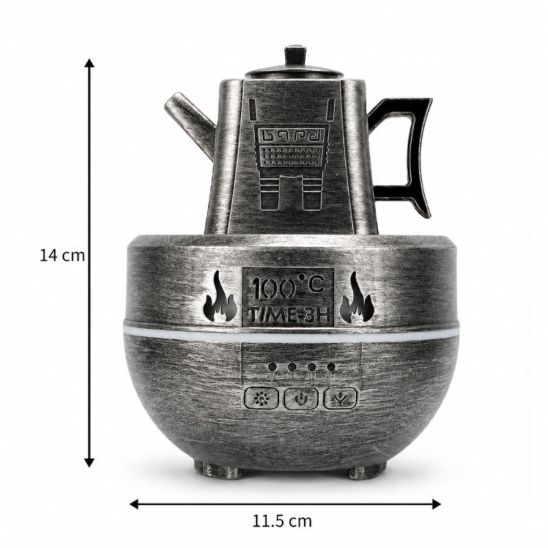 Retro Teapot-Shaped Ultrasonic Essential Oil Diffuser and Cool Mist Humidifier – 14 x 11.5cm – Silver