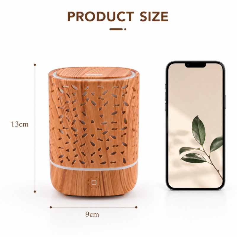 Professional Hollow Wood-Grain Portable USB Aroma Diffuser & Humidifier (13cm)
