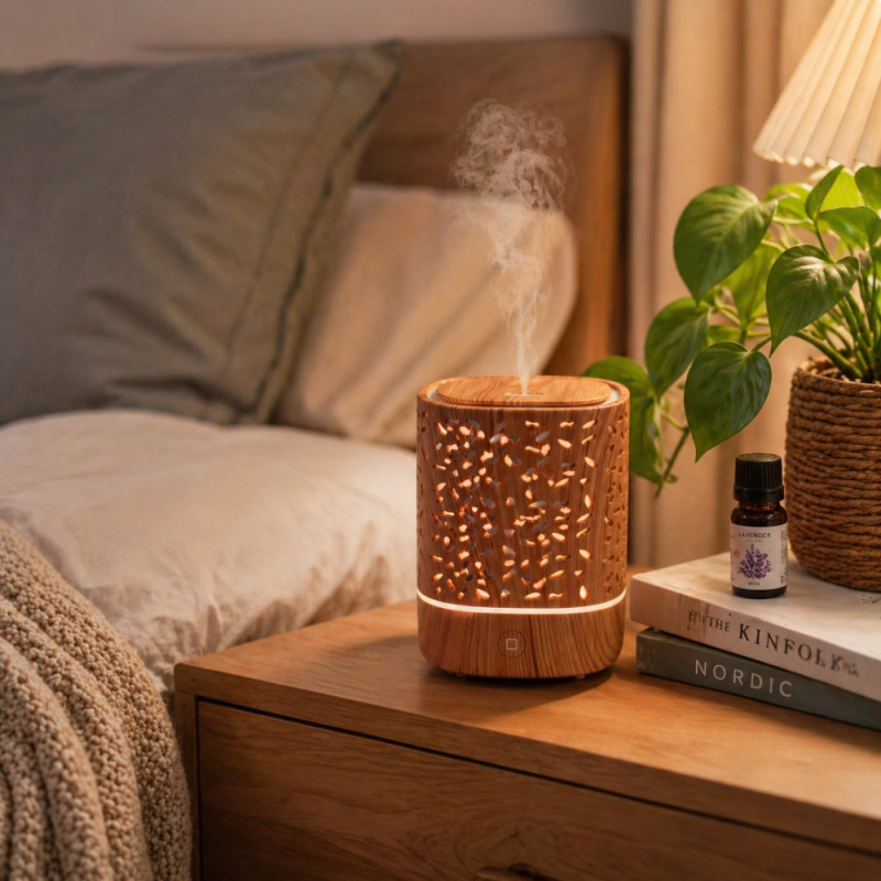 Professional Hollow Wood-Grain Portable USB Aroma Diffuser & Humidifier (13cm)