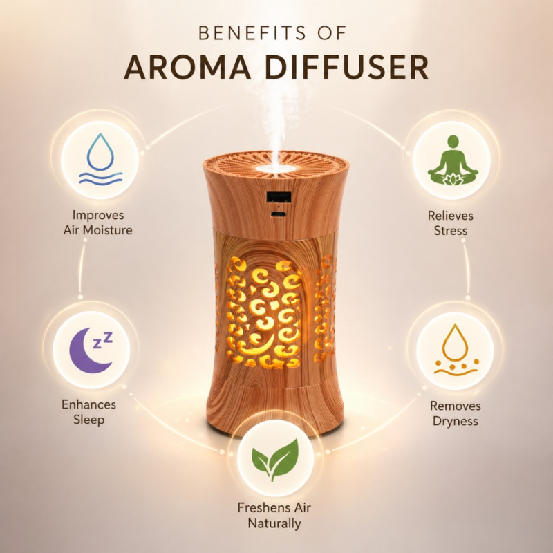 Professional Wood-Grain Small Waist Aroma Diffuser & Humidifier (16cm)