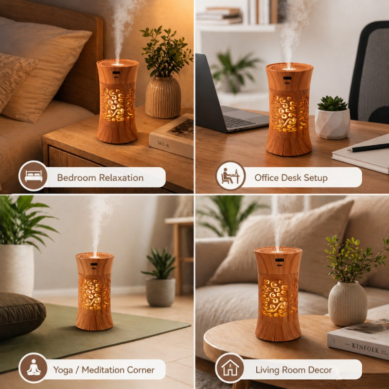 Professional Wood-Grain Small Waist Aroma Diffuser & Humidifier (16cm)