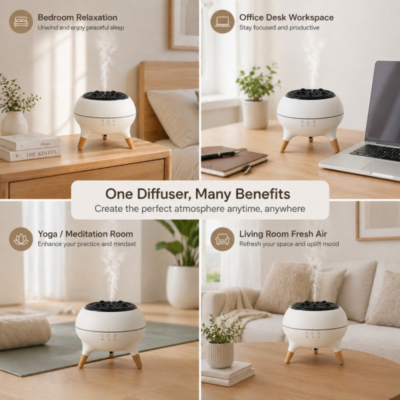 Professional Dynamic Jellyfish Aroma Diffuser & Humidifier – White & Wooden (15cm)