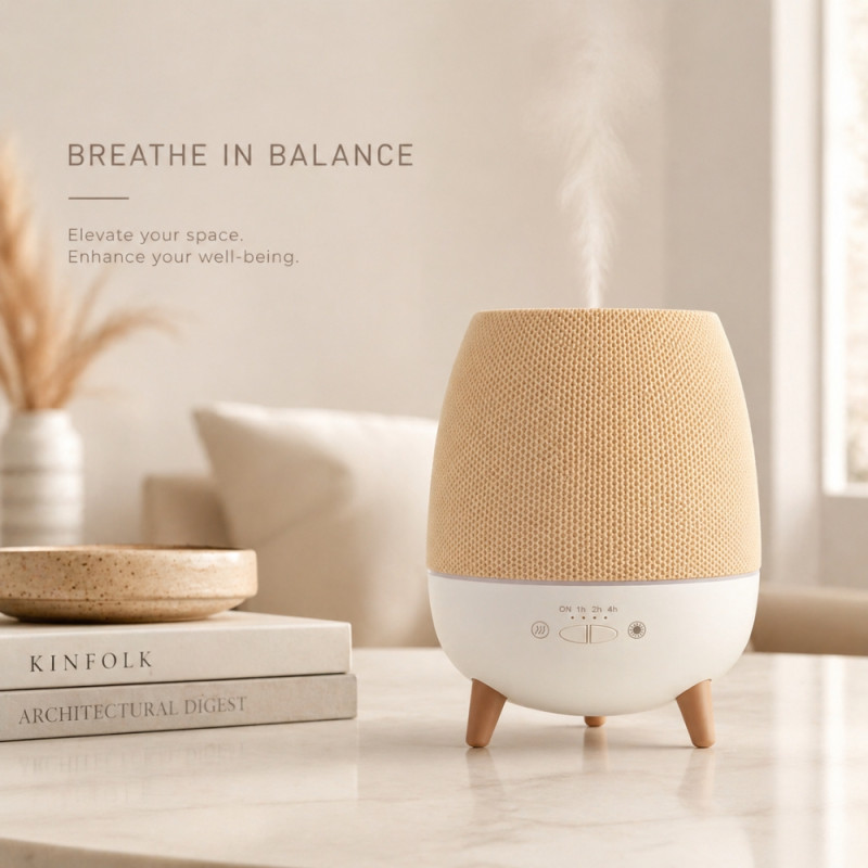 Professional Modern Ultrasonic Aromatherapy Diffuser & Humidifier – Cream & White (17cm)