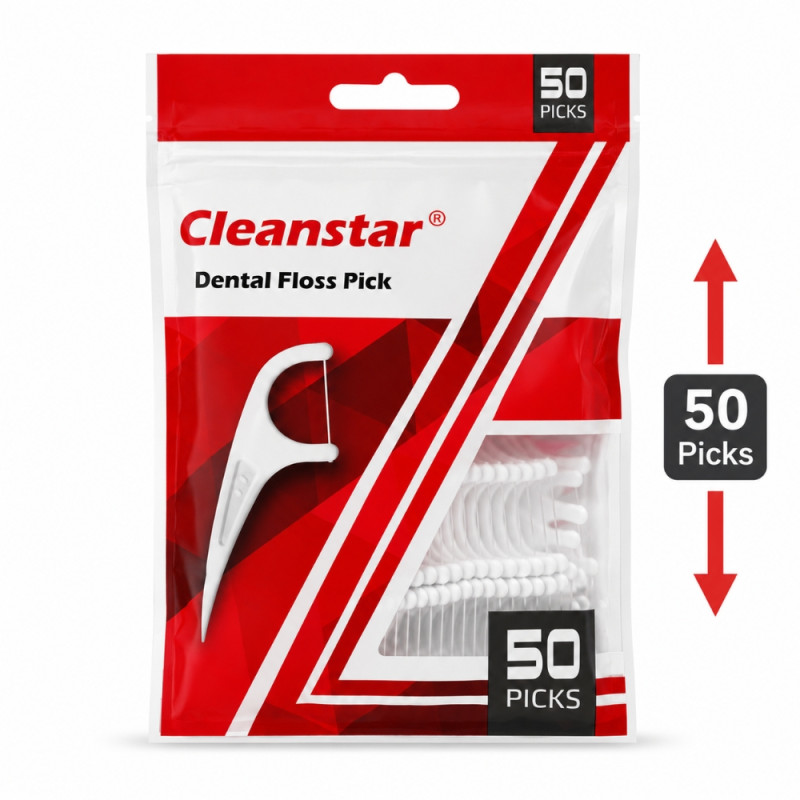 Cleanstar Polymer Dental Floss Picks – 50-Count Pack – White