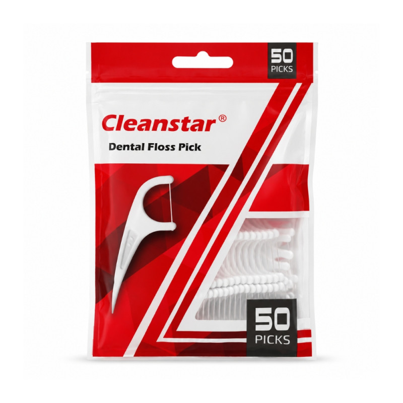 Cleanstar Polymer Dental Floss Picks – 50-Count Pack – White