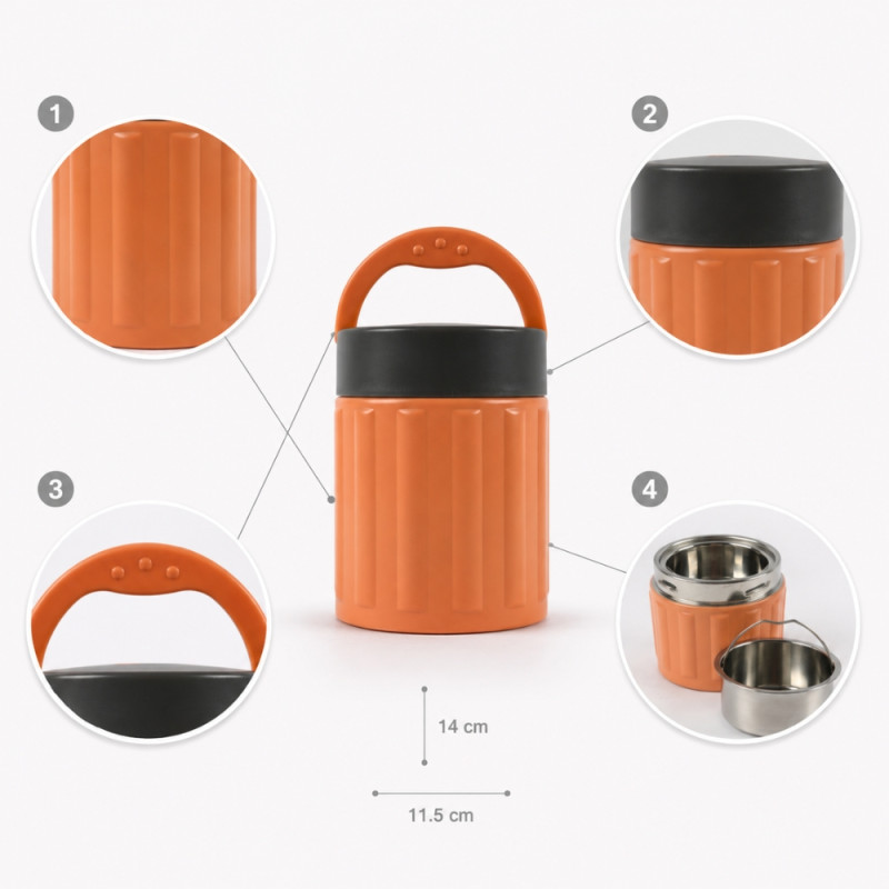 Citrus Fresh Insulated Lunch Box Designed for Meal Prep & On-the-Go Dining – Orange (H-14cm X W-11.5cm)