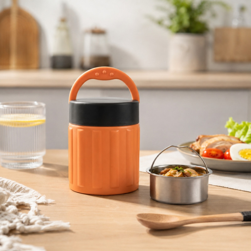 Citrus Fresh Insulated Lunch Box Designed for Meal Prep & On-the-Go Dining – Orange (H-14cm X W-11.5cm)