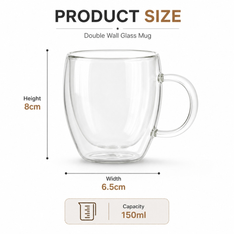 Professional Heat-Resistant Double-Wall Glass Coffee Mug – Transparent (8cm)