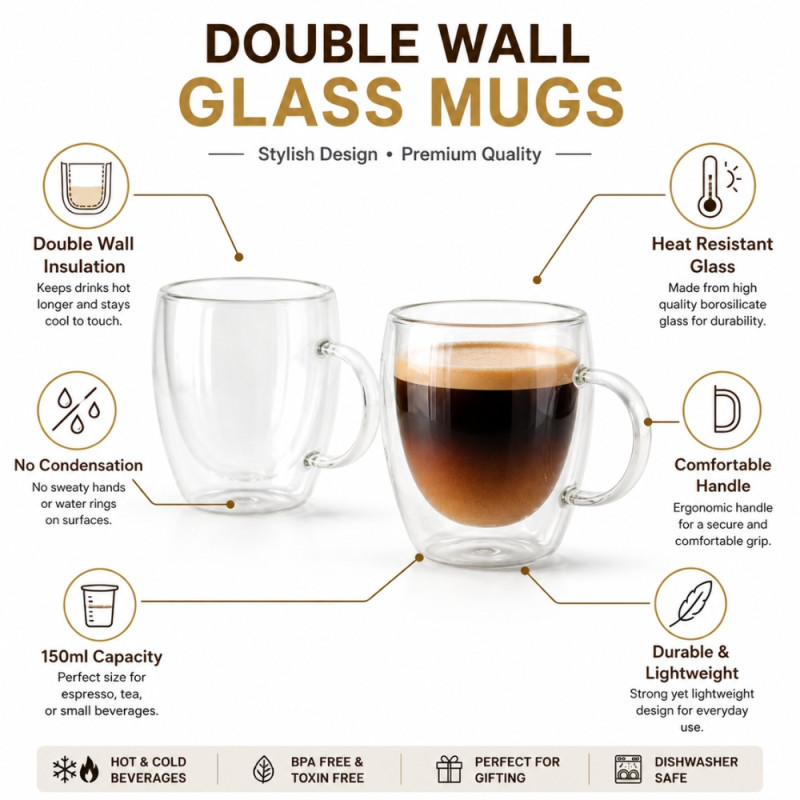 Professional Heat-Resistant Double-Wall Glass Coffee Mug – Transparent (8cm)