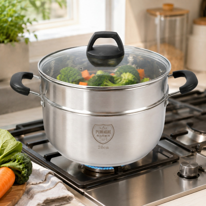 Stainless Steel Steamer Pot (26 x 25 cm) – Silver