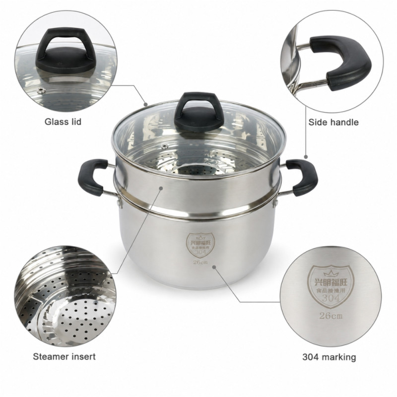Stainless Steel Steamer Pot (26 x 25 cm) – Silver