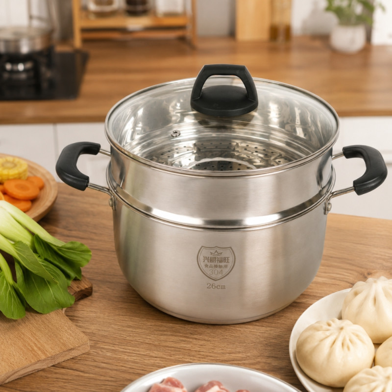 Stainless Steel Steamer Pot (26 x 25 cm) – Silver