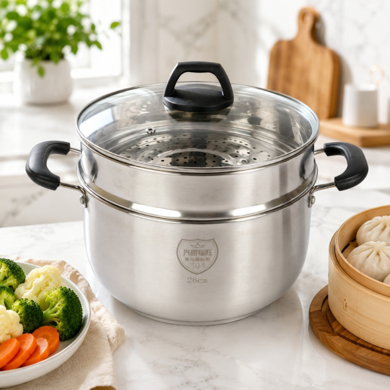 Stainless Steel Steamer Pot (26 x 25 cm) – Silver