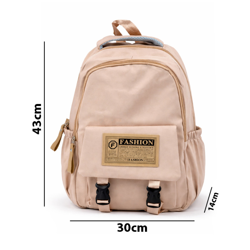 Fashion Orange Designs Multi-Pocket Backpack – Beige (43cm)