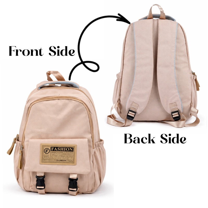Fashion Orange Designs Multi-Pocket Backpack – Beige (43cm)