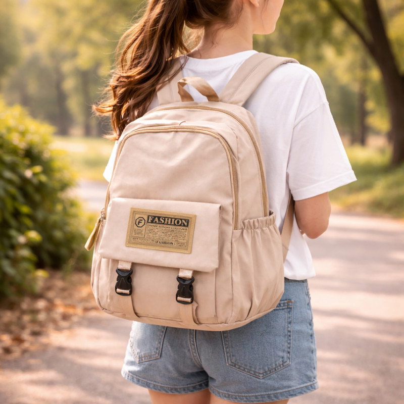 Fashion Orange Designs Multi-Pocket Backpack – Beige (43cm)
