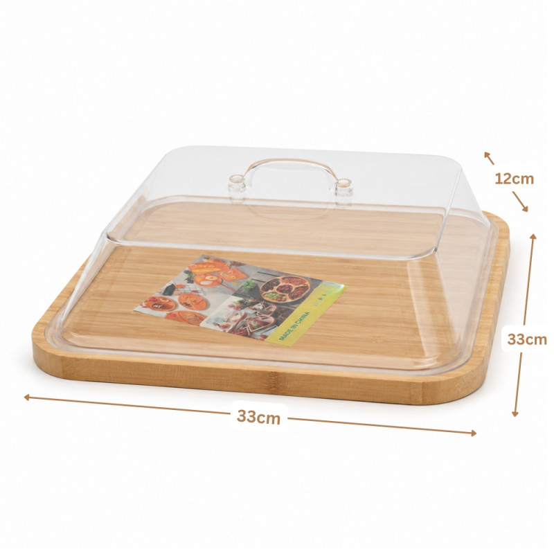 Wooden Square Tray with Cover – Clear (Natural)