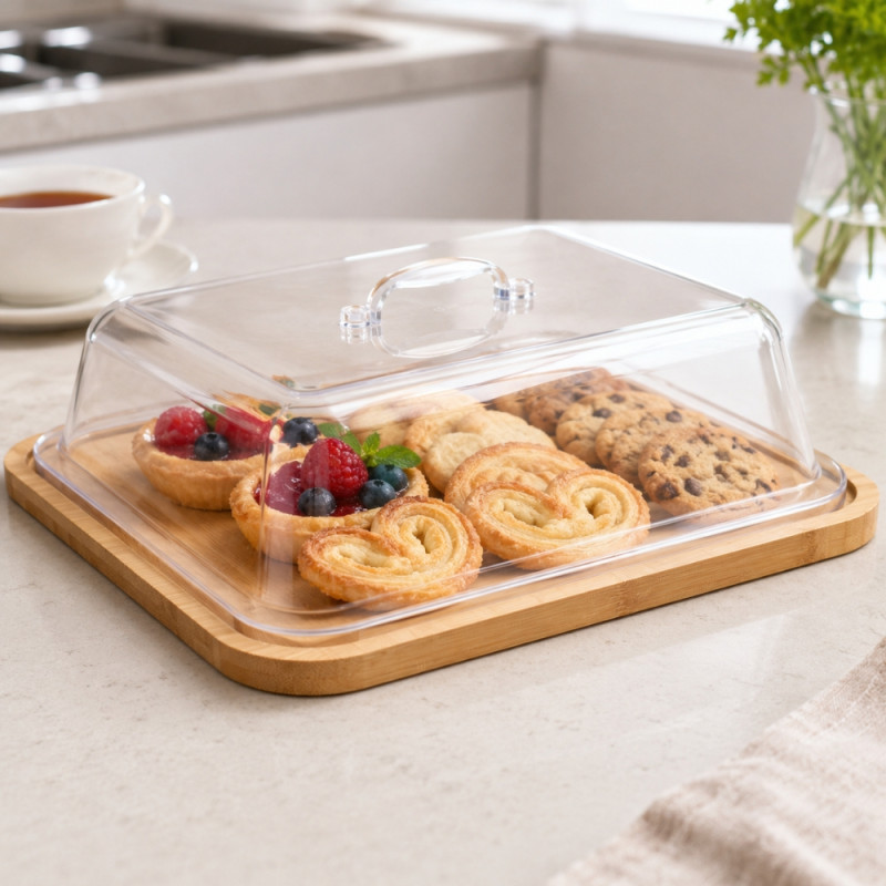 Wooden Square Tray with Cover – Clear (Natural)