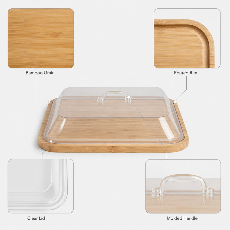 Wooden Square Tray with Cover – Clear (Natural)