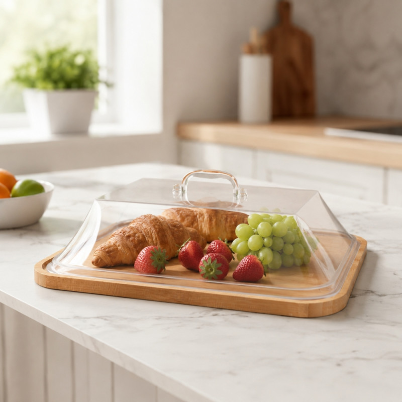Wooden Square Tray with Cover – Clear (Natural)