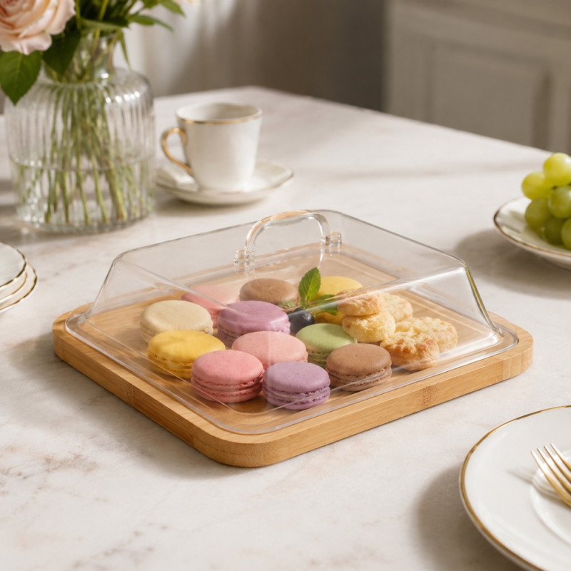 Wooden Square Tray with Cover – Clear (Natural)